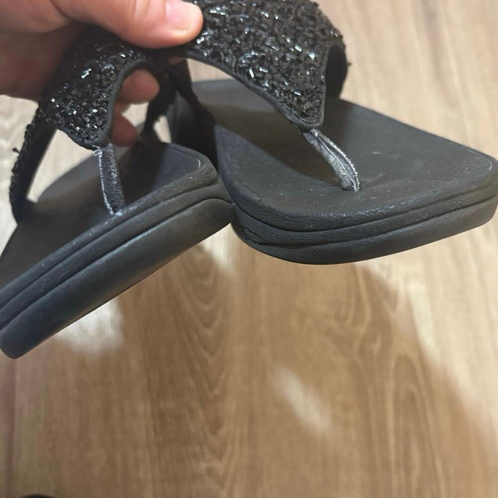 FitFlop Lulu CJ2-090 Black Shimmer Beaded Thong Sandals Size 9 EU 41 - Picture 7 of 11